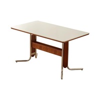 Table à manger pliable multifonctionnelle en bois avec plateau en pierre frittée, style vintage, pour petit appartement, style Bauhaus français, rectangulaire