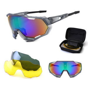 Cycling Glasses <b>Set</b> With Replacement Lenses UV400 Protection Windproof Sports Eyewear Outdoor Use PCTAC Lens <b>PC</b> Frame - Product Image 5