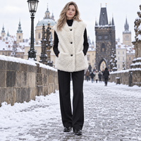 Gilet sans col en fausse fourrure, coupe carrée, trois boutons, poches plaquées, style urbain automne-hiver, OEM