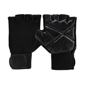 Half <b>Finger</b> Fitness Gloves Black PU Leather Adjustable Wrist <b>Strap</b> for Weight Lifting Gym Unisex - Product Image 1