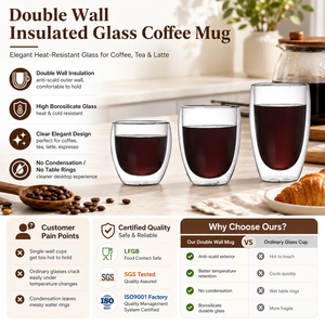 Customized Logo <b>Double</b> <b>Wall</b> Insulated Glass <b>Coffee</b> Mug Borosilicate OEM ODM Thermal <b>Coffee</b> <b>Cup</b> Reusable - Product Image 1