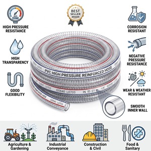 Tuyau d'aspiration et de refoulement flexible transparent <span class=keywords><strong>renforcé</strong></span> de fil d'acier <span class=keywords><strong>PVC</strong></span> pour l'eau et l'huile, résistant à la pression négative et durable - Product Image 3
