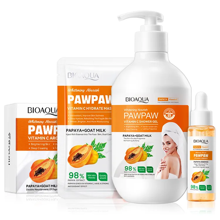 OEM BIOAQUA private label papaya vitamin c collagen brightening moisturizing hydrating whitening skin care set