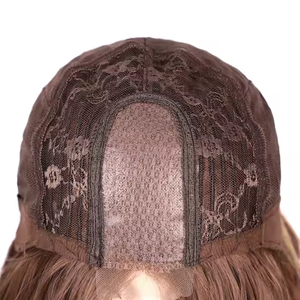 <span class=keywords><strong>Peluca</strong></span> <span class=keywords><strong>ondulada</strong></span> corta marrón oscuro de mezcla de castaño de 15 pulgadas para mujer, línea de cabello de encaje, estilo Bob, pelo sintético resistente al calor para Cosplay - Product Image 2