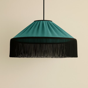 Colore Tiffany fantasia paralume fatto a mano con frange nere, luce a sospensione. - Product Image 3