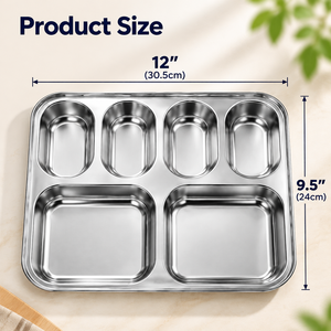 Plateau à collation rectangulaire en acier inoxydable 304 durable, poli, avec compartiments, boîte à lunch avec couvercle, directement de l'usine - Product Image 3