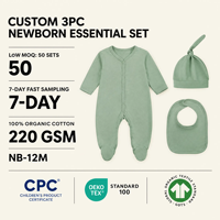 Ensemble Cadeau Naissance 5 Pièces en Coton Bio OEM pour Bébé : Body, Bonnet, Bavoir, Moufles, Chaussons – Vêtements Bébé Marque Privée en Gros