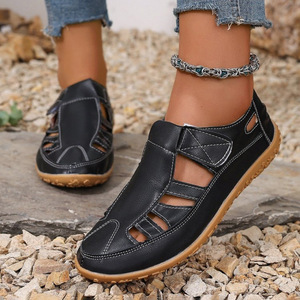 Sandalias de fondo plano de cuero genuino para mujer, moda de verano 2025, zapatos de enfermera blancos con plantilla de PU suave, zapatos informales para mamá - Product Image 3