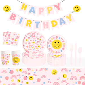 DAMAI Pink Party Tableware Paper Tablecloth <b>Table</b> Decorations Wholesale Smlie Dinnerware Plates Cups Cutlery Napkins Set - Product Image 2