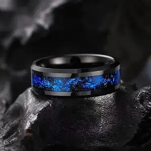 Personalizado tipo galaxia Negro Azul/oro/hoja roja anillos de boda de tungsteno hombres anillo de tungsteno precio al por mayor