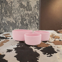 Panier de rangement rond de style bohème pour bureau, trois tailles, tissé à la main avec de la corde de coton rose, organisation de la maison, articles divers