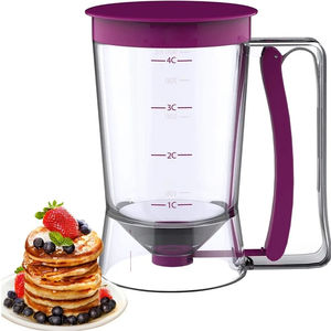 Dispensador de masa de plástico al por mayor de 900 ml con tapa y herramientas de medición, mango exprimible para almacenamiento de panqueques, galletas, pasteles y gofres - Product Image 1