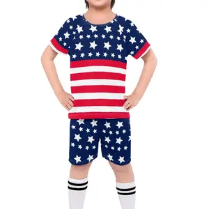 미국 축구 착용 사용자 정의 깃발 디자인 어린이 축구 세트 도매 통기성 축구 저지 하이 퀄리티 아이 셔츠