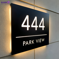 Enseigne de numéro de porte LED rétroéclairée 3D en acier inoxydable, enseigne de numéro de maison/hôtel lumineuse personnalisée pour la décoration murale de la maison/hôtel