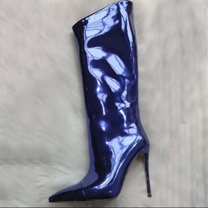 Bottines en cuir brillant néon pour femmes, automne et hiver, fermeture éclair latérale, décontractées, sexy, luxueuses, tendance, hauteur du mollet - Product Image 6