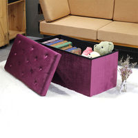 Banc de rangement en velours Bailey siège long tabouret pliable pouf peu encombrant à la maison avec grande capacité