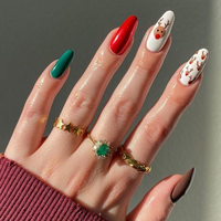 Faux Ongles de Noël en Forme de Renne, Courts et Moyens, Faits Main, Rouge et Vert, pour l'Hiver et les Fêtes, Fournisseur en Gros