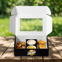 Boîte à poulet frit personnalisée avec logo imprimé, porte-gobelet à sauce, fenêtre transparente, emballage à emporter pour restaurant, boîte en papier