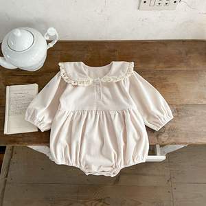 Romper Bayi Perempuan Gaya Musim Semi, Katun Murni, Kerah Renda, Korduroi Polos, Gaya Korea, Pakaian Bayi Baru Lahir untuk Bermain Merangkak - Product Image 2