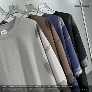 เสื้อยืดผู้ชายทรงหลวมสไตล์วินเทจ ผ้าฝ้าย 100% น้ำหนักมาก ซักแบบ High Street สำหรับฤดูร้อน สตรีทแวร์ - Product Image 4