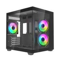 Casing PC Mid Tower Panoramic Tempered Glass dengan Kaca Samping Putih, Kabinet CPU ATX, Pendingin, untuk Gaming
