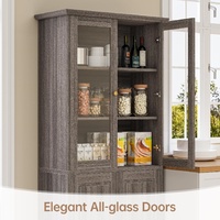 Meuble de cuisine autoportant en bois massif, armoire de rangement moderne pour café avec étagères réglables, style antique