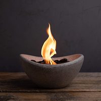 Brasero de table moderne en pierre grise, foyer bioéthanol sans conduit avec flamme réelle, garantie 2 ans pour patios extérieurs et villas