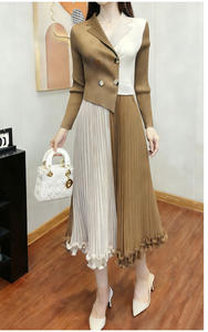 Elegant Color Block Woven Beading Pleated Ruffled Knee-Length <b>Dress</b> for Women Bazar Wholesale Summer Clothes - Product Image 6