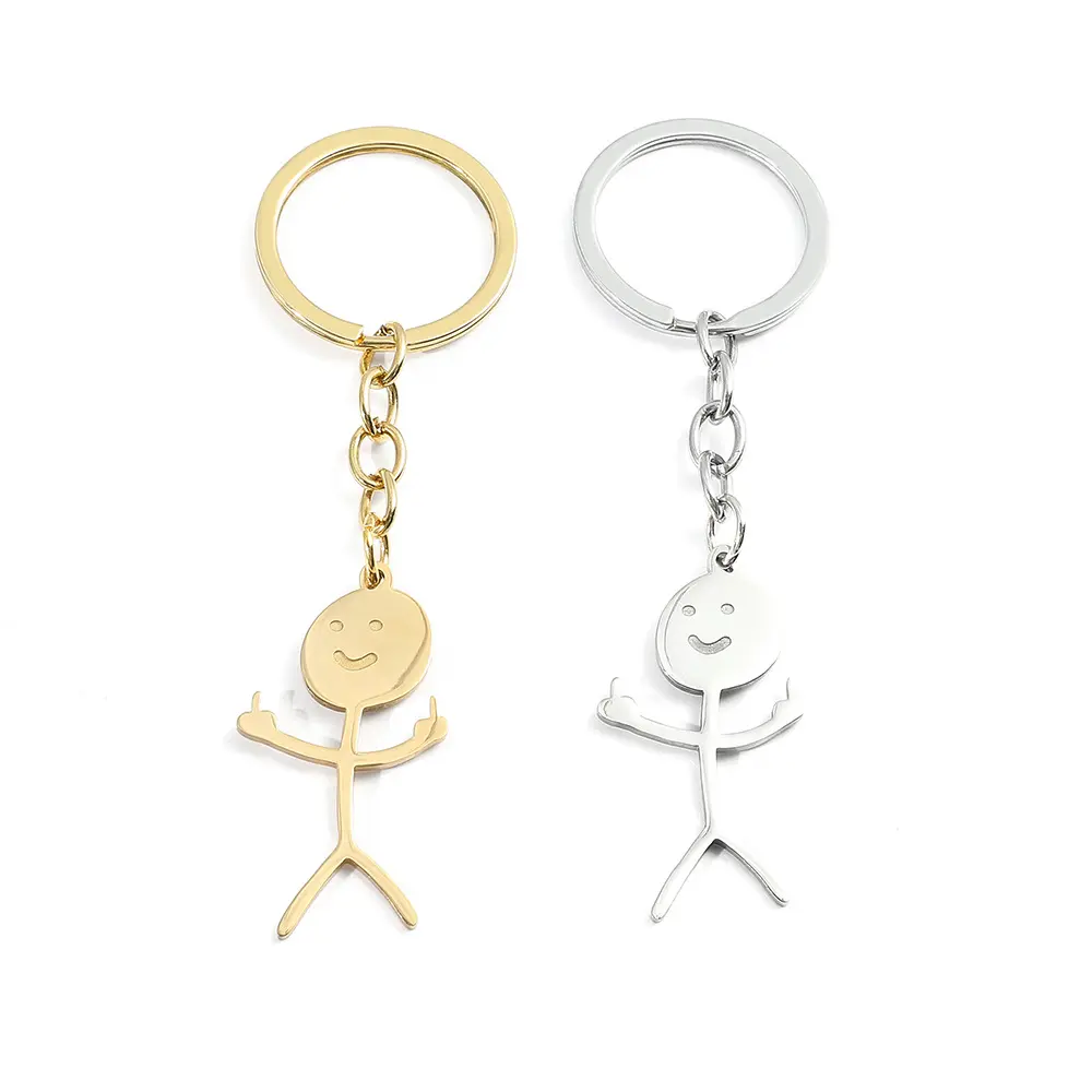 2023 Funny Middle Finger Stickman Keychain Cute School Bag Car Key Pendant Couple New Design Trinket Gift Keyrings
