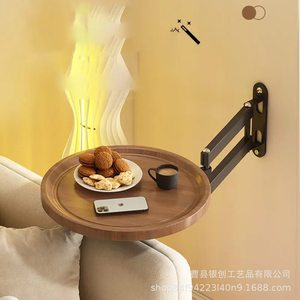 Solid Wood Round Tray Rack <b>Wall</b> <b>Mounted</b> Foldable Rotating Storage <b>Shelf</b> For Bedside Or Office Use - Product Image 2