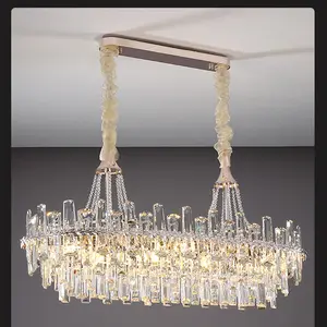Gold square luxury crystal modern chandelier for dining room