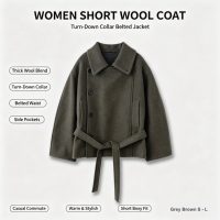 Manteau en laine, manteau court en laine camel vintage pour femme, style robe cintrée à la taille, veste extérieure camel