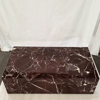 Table basse carrée en pierre avec socle en marbre naturel Rosso Levanto pour salon, maison, hôtel, appartement