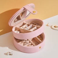 Boîte à bijoux ronde portable en cuir PU avec logo personnalisé, petite boîte de voyage pour organisateur de bijoux, collier, bague, boucle d'oreille, mallette de rangement