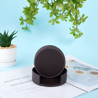 Lot de sous-verres ronds en cuir PU personnalisables avec support, vierges pour sublimation, fournisseur chinois, vente en gros OEM