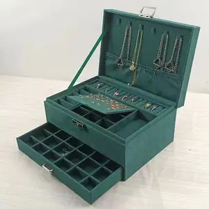 OEM Dark Green Velvet Jewelry Organizer Storage Box High Quality Eco Friendly Jewelry Case