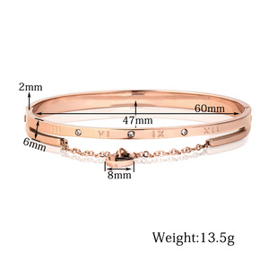 Pulsera de Acero Color Oro Rosa con Números Romanos, Cadena de 6mm, Dije de Corazón, Joyería para Mujer, Regalo - Product Image 3