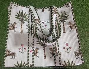 Bolsos de Mano de Algodón, Bolso de Mano de Tela Acolchada Estampada, Bolso de Mano de Lona con Estampado de Leopardo Simple y Moderno - Product Image 4