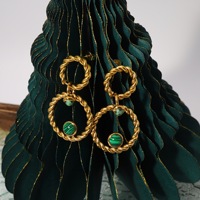Boucles d'oreilles créoles en acier inoxydable plaqué or 18 carats avec turquoise pour femme, motif torsadé, double anneau, pendantes, cadeau de fête, vente en gros, OEM