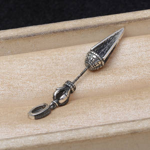 Colgante de Plata S925 con Diseño Vintage de Bastón para Dominar Demonios, Accesorio para Manualidades, Base Vacía con Orificio Pasante de 10-12 mm, Cuentas de 3 mm para Joyería de Perlas - Product Image 4