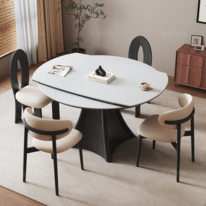 โต๊ะอาหารทรงกลมพับได้ ขยายได้ ทำจากไม้เนื้อแข็ง ดีไซน์มินิมอล สำหรับห้องรับประทานอาหาร - Product Image 3