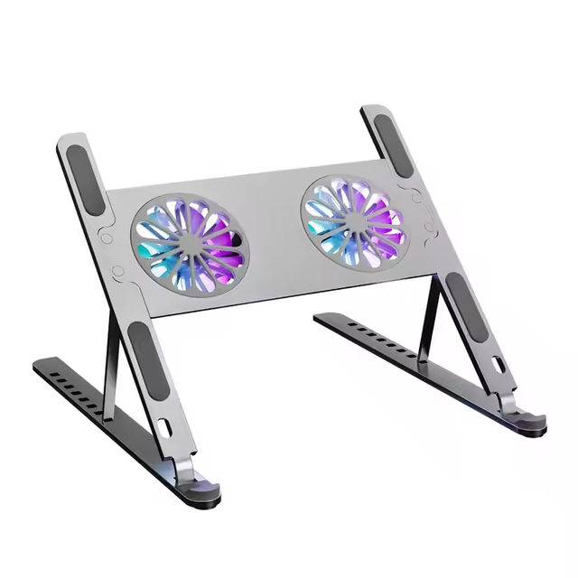 Ergonomic Height Stands Portable Aluminium Cooling Pads Laptop Stand Wholesale OEM Adjustable Foldable Tablet With Dual USB Fans