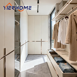 <span class=keywords><strong>Armario</strong></span> Vestidor Moderno Independiente de <span class=keywords><strong>Madera</strong></span> Maciza Blanco y Dorado YIERHOME para Dormitorio |   Puerta de Vidrio + Almacenamiento con Cajón Extraíble - Product Image 2