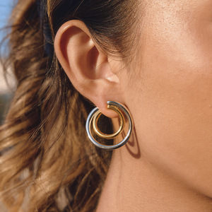 Stainless Steel Color-Blocked Hoop Earrings Geometric Design For Women Everyday Wear - Product Image 3