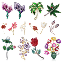 Bros Pin Enamel Bunga Tanaman Grosir, Set Bros Pin Bunga Kristal Mutiara Berhias Berlian Imitasi dari Bahan Alloy untuk Hadiah