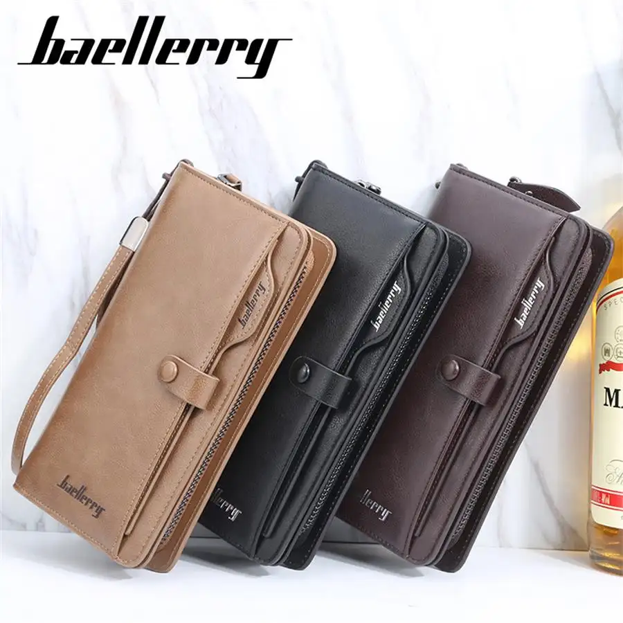 2022 billetera baellerry cell phone wallet purse men long bifold leather wallet rfid anti theft brown leather minimalist wallets