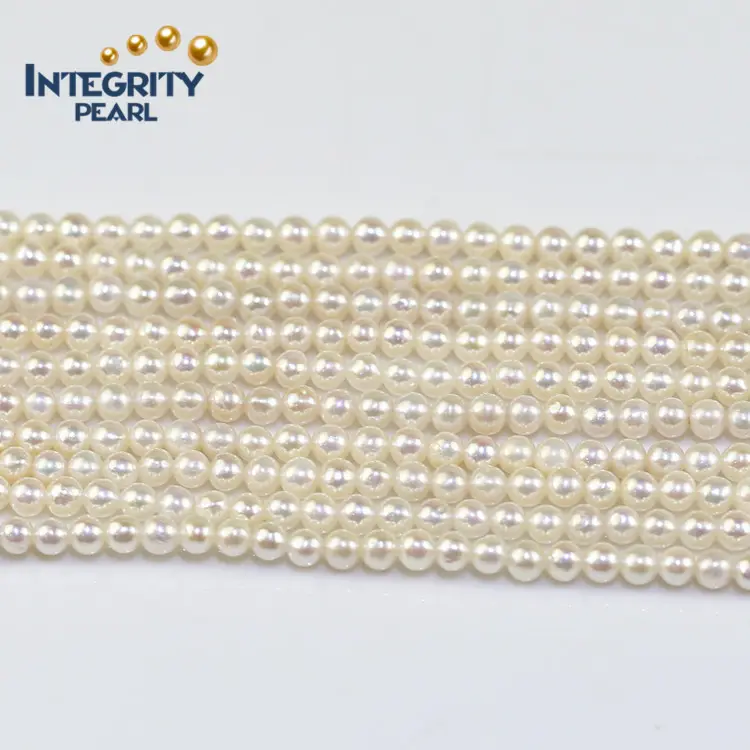 3-4mm AA round tiny size freshwater cultured wholesale price in bulk pearl string strand natural small pearl