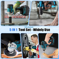 Ensemble d'outils électriques sans fil multifonctionnels pour la maison, 6 pièces, comprenant une clé à molette, une meuleuse d'angle, une perceuse, un tournevis, un sac à outils, des outils de terrassement
