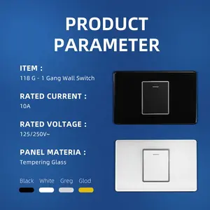 118 Series Wall Light Switch Glass Panel 1 Gang 1 Way 2 Way Button ON And OFF Power Switch