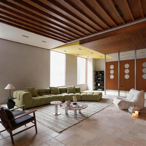 Canapé modulaire sectionnel vert olive moderne VB avec chaise longue, structure en bois massif, coussins en mousse haute densité, tissu texturé - Product Image 2